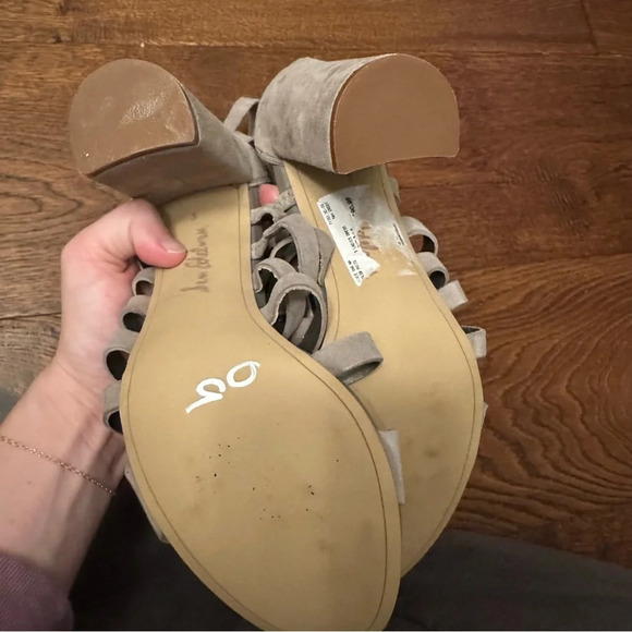 Sam Edelman Yarina Suede Laceup Block Heel Size 8 taupe - Picture 9 of 10